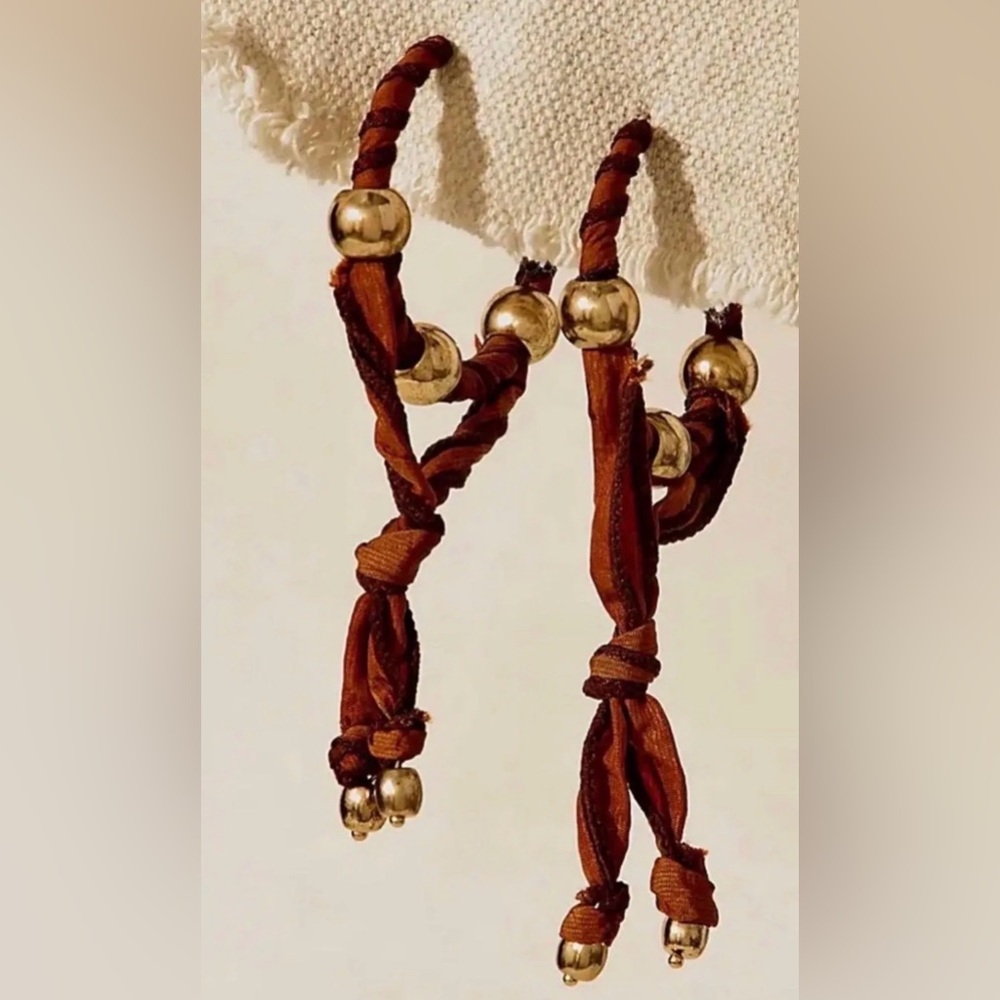 Free People Lingering Love Fabric Wrapped Hoops Chocolate